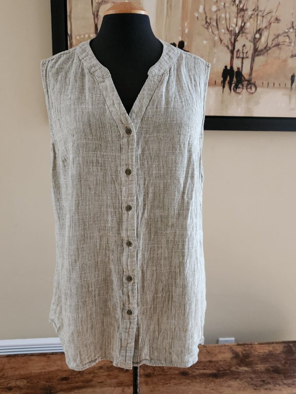 Linen blend stripe blouse / weatherproof vintage / xl